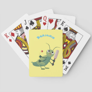 Cute green cricket insect cartoon illustration poker cards
