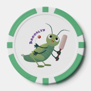 Cute green cricket insect cartoon illustration poker chips