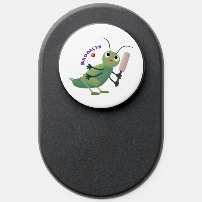 Cute green cricket insect cartoon illustration PopSocket (Popsocket)