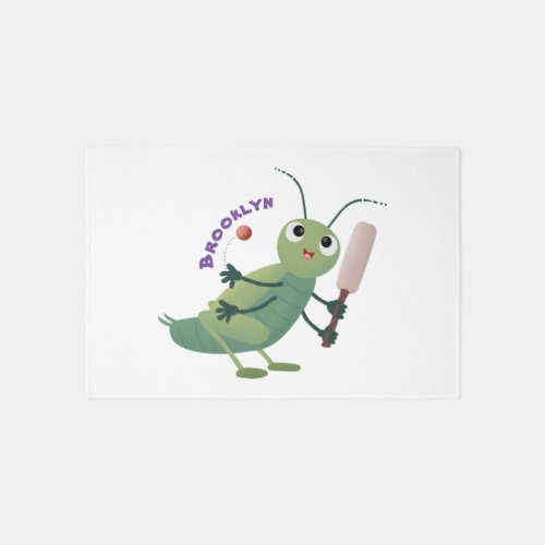 Cute green cricket insect cartoon illustration rug