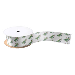 Cute green cricket insect cartoon illustration satin ribbon