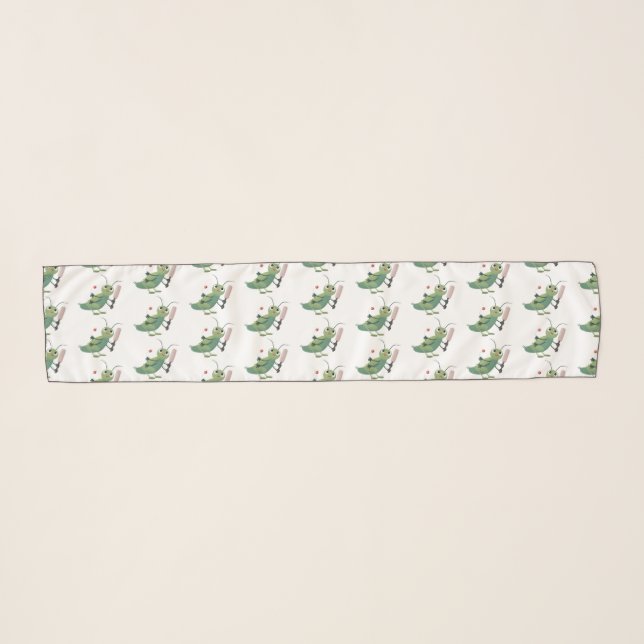 Cute green cricket insect cartoon illustration scarf (Front (Horizontal))