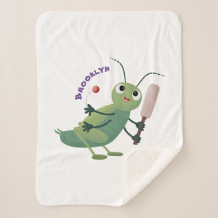 Cute green cricket insect cartoon illustration sherpa blanket