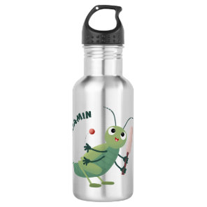 Cute green cricket insect cartoon illustration stainless steel water bottle