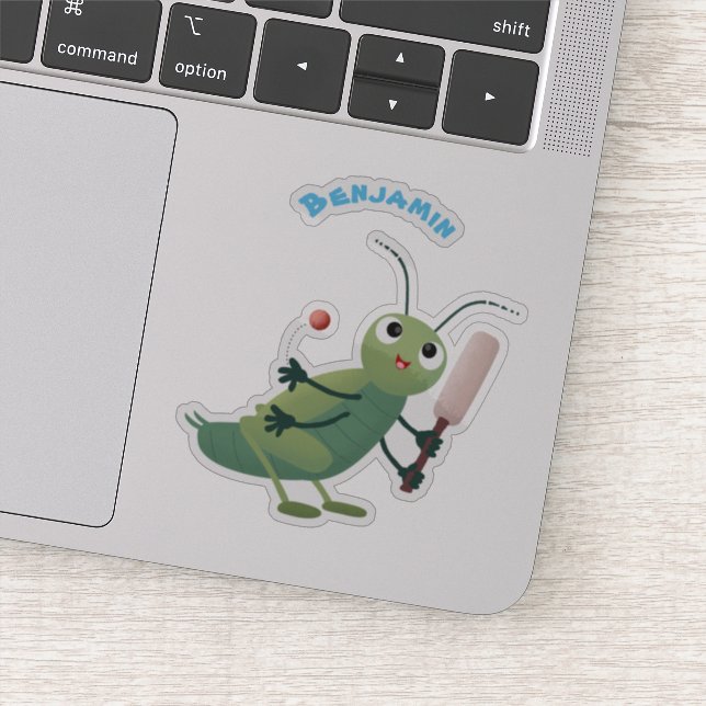 Cute green cricket insect cartoon illustration sticker (Detail)