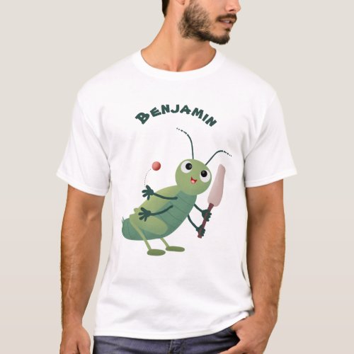 Cute green cricket insect cartoon illustration T_Shirt