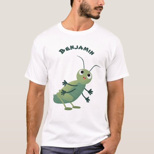 Cute green cricket insect cartoon illustration T_Shirt