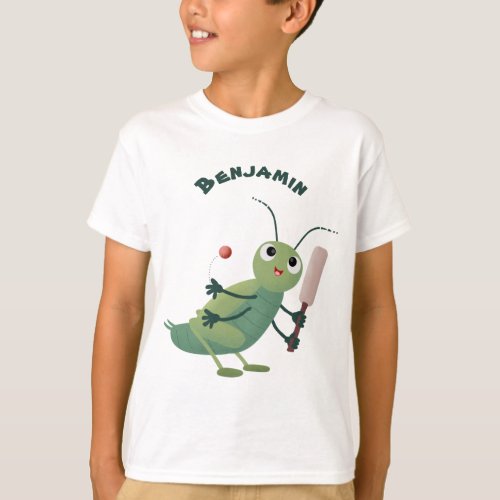 Cute green cricket insect cartoon illustration T_Shirt