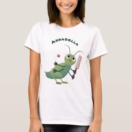 Cute green cricket insect cartoon illustration T_Shirt