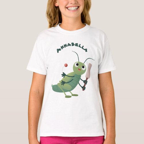 Cute green cricket insect cartoon illustration T_Shirt