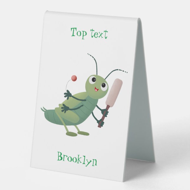 Cute green cricket insect cartoon illustration table tent (Front)