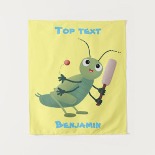 Cute green cricket insect cartoon illustration tapestry