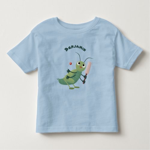 Cute green cricket insect cartoon illustration toddler t_shirt
