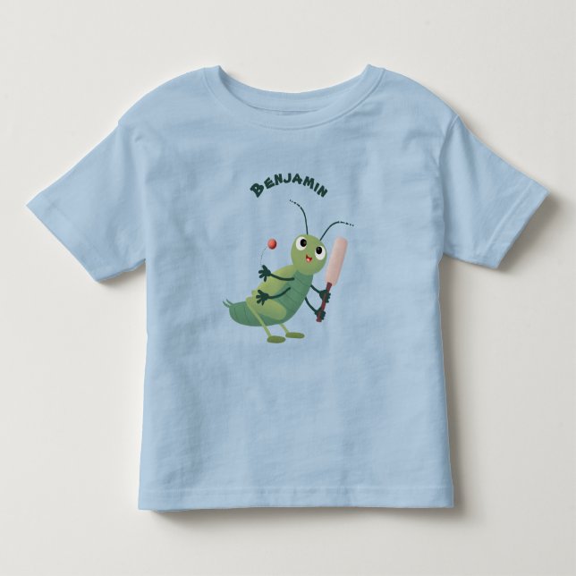Cute green cricket insect cartoon illustration toddler t-shirt (Front)