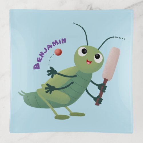 Cute green cricket insect cartoon illustration trinket tray