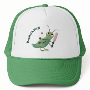 Cute green cricket insect cartoon illustration trucker hat