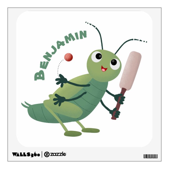 Cute green cricket insect cartoon illustration wall decal (Front)