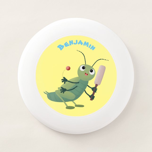 Cute green cricket insect cartoon illustration Wham-O frisbee (Front)
