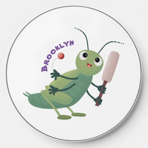 Cute green cricket insect cartoon illustration wireless charger 