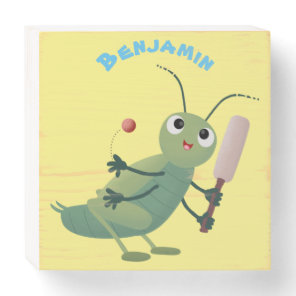 Cute green cricket insect cartoon illustration wooden box sign