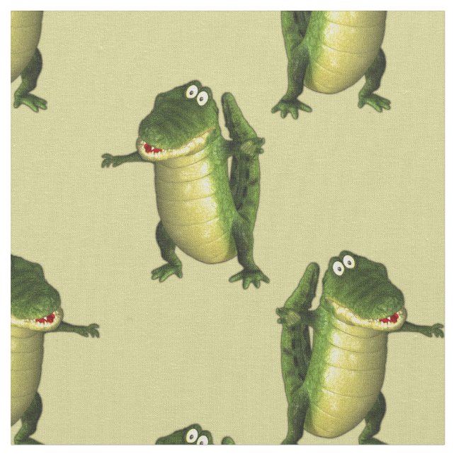 Cute Green Crocodiles Fabric (Close Up)