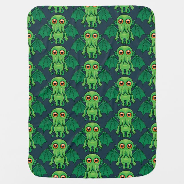 Cute Green Cthulhu Monster Baby Blanket (Front)