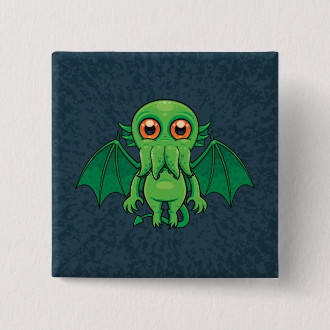 Cute Green Cthulhu Monster Button (Front)