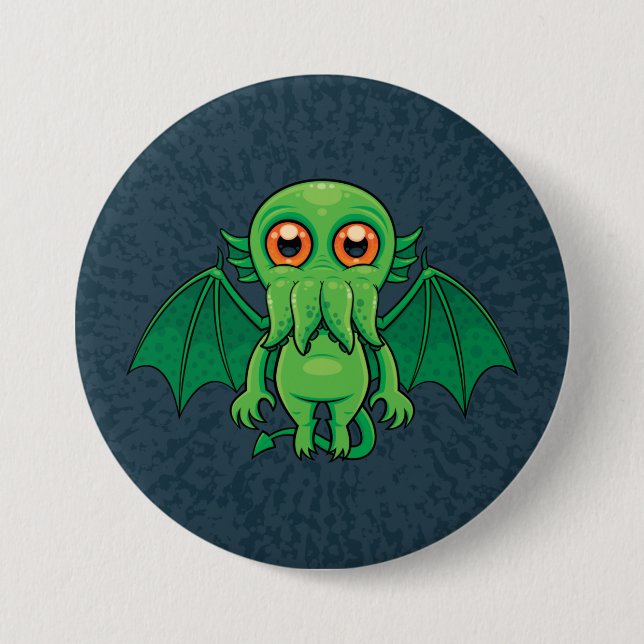 Cute Green Cthulhu Monster Button (Front)