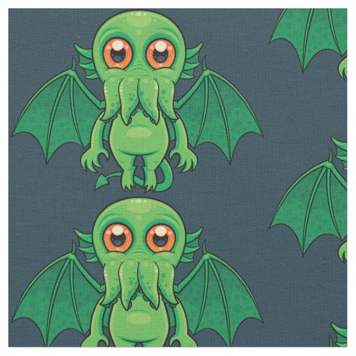Cute Green Cthulhu Monster Fabric
