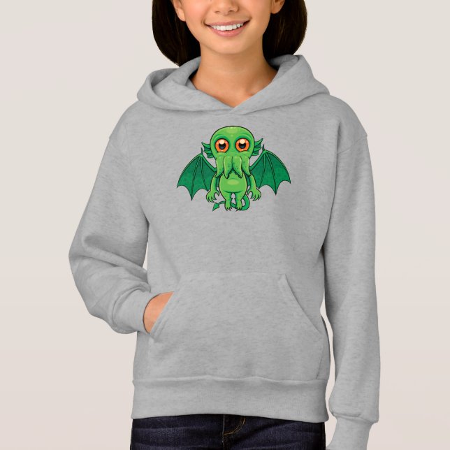 Cute Green Cthulhu Monster Hoodie (Front)