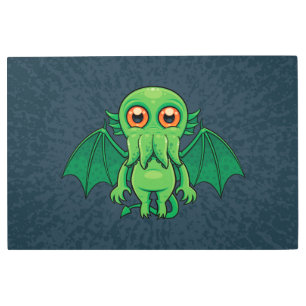 Cute Green Cthulhu Monster Metal Print