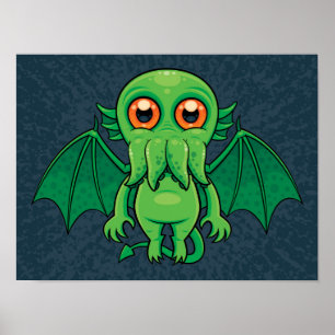 Cute Green Cthulhu Monster Poster
