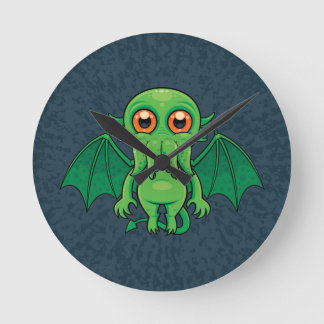 Cute Green Cthulhu Monster Round Clock