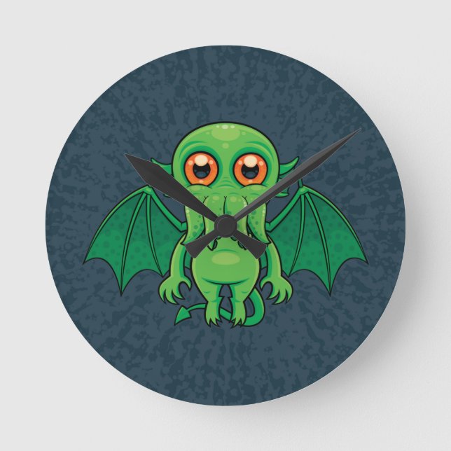 Cute Green Cthulhu Monster Round Clock (Front)