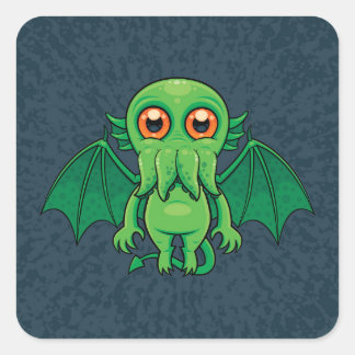 Cute Green Cthulhu Monster Square Sticker