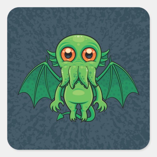 Cute Green Cthulhu Monster Square Sticker (Front)