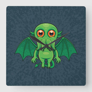 Cute Green Cthulhu Monster Square Wall Clock