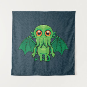 Cute Green Cthulhu Monster Tapestry