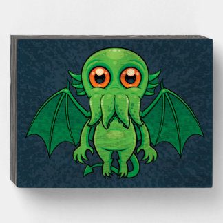 Cute Green Cthulhu Monster Wooden Box Sign