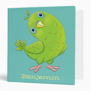 Cute green curious parakeet cartoon illustration 3 ring binder