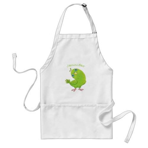 Cute green curious parakeet cartoon illustration adult apron