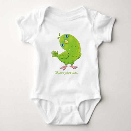 Cute green curious parakeet cartoon illustration baby bodysuit