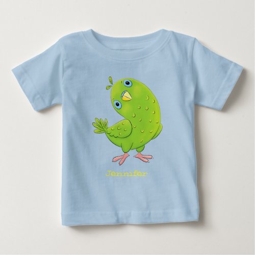 Cute green curious parakeet cartoon illustration baby T_Shirt