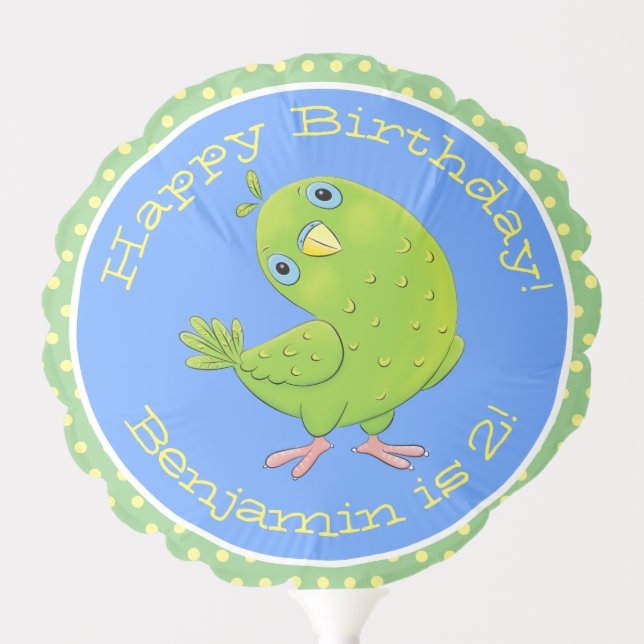 Cute green curious parakeet cartoon illustration balloon (Front)