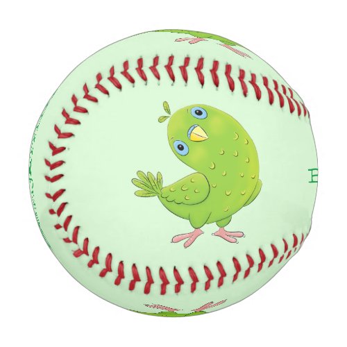 Cute green curious parakeet cartoon illustration baseball