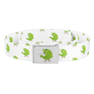 Cute green curious parakeet cartoon illustration belt