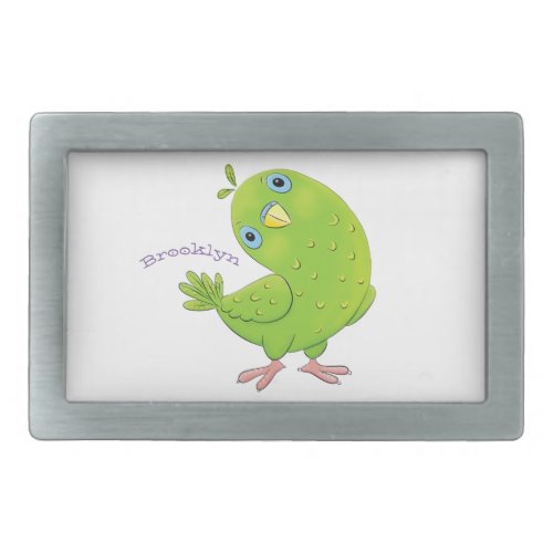 Cute green curious parakeet cartoon illustration belt buckle