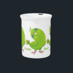 Cute green curious parakeet cartoon illustration beverage pitcher<br><div class="desc">This cute green parakeet is curious and fun! Drawn in happy cartoon illustration style.</div>