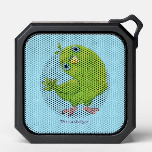 Cute green curious parakeet cartoon illustration bluetooth speaker