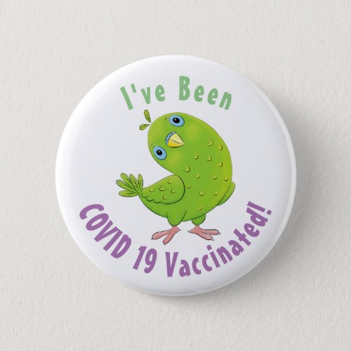 Cute green curious parakeet cartoon illustration button